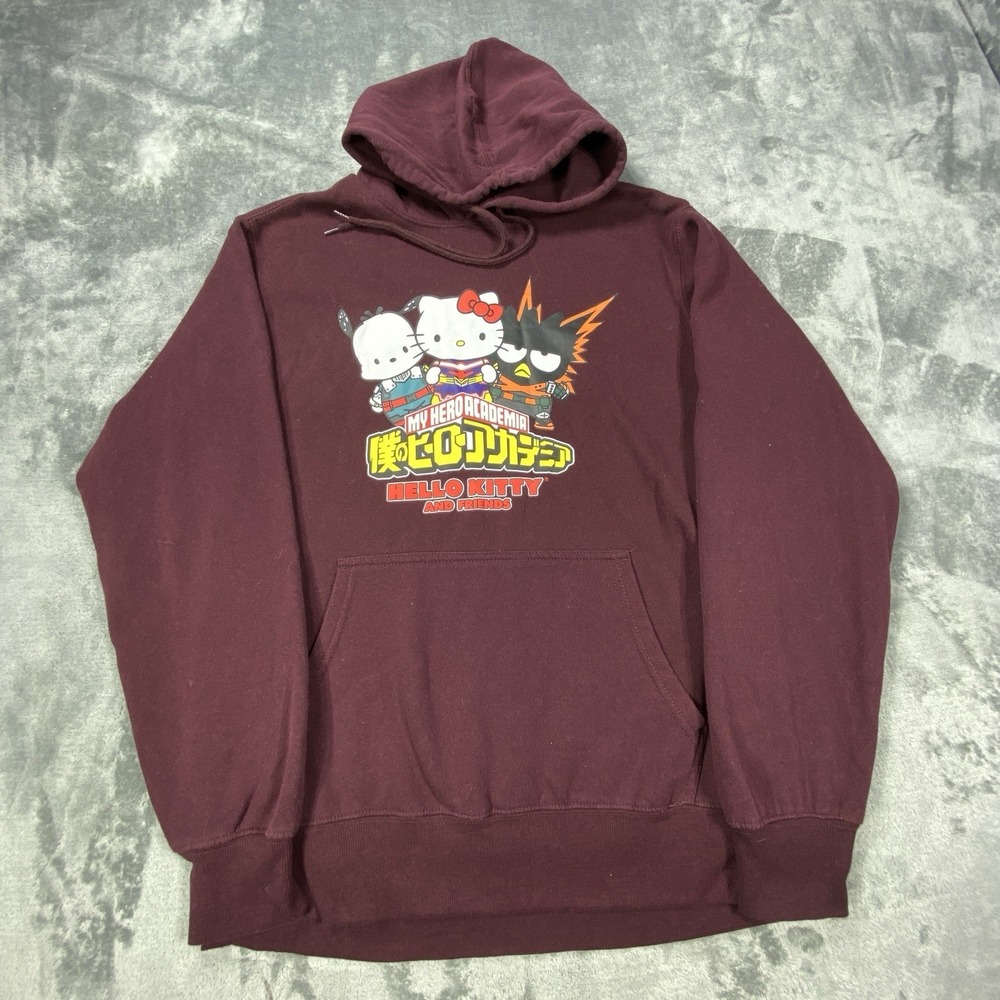 Hello Kitty L x My‎ Hero Academia Hoodie Medium Pullover Burgundy Anime Fleece